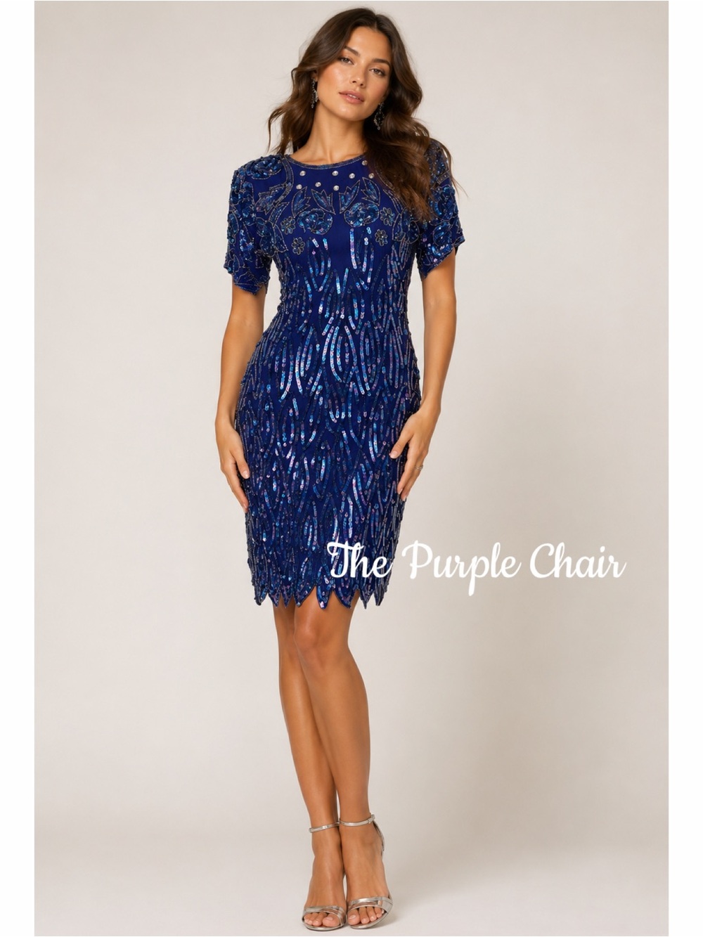 JOSEPH LE BON Vintage Blue Floral Sequin Dress PP
